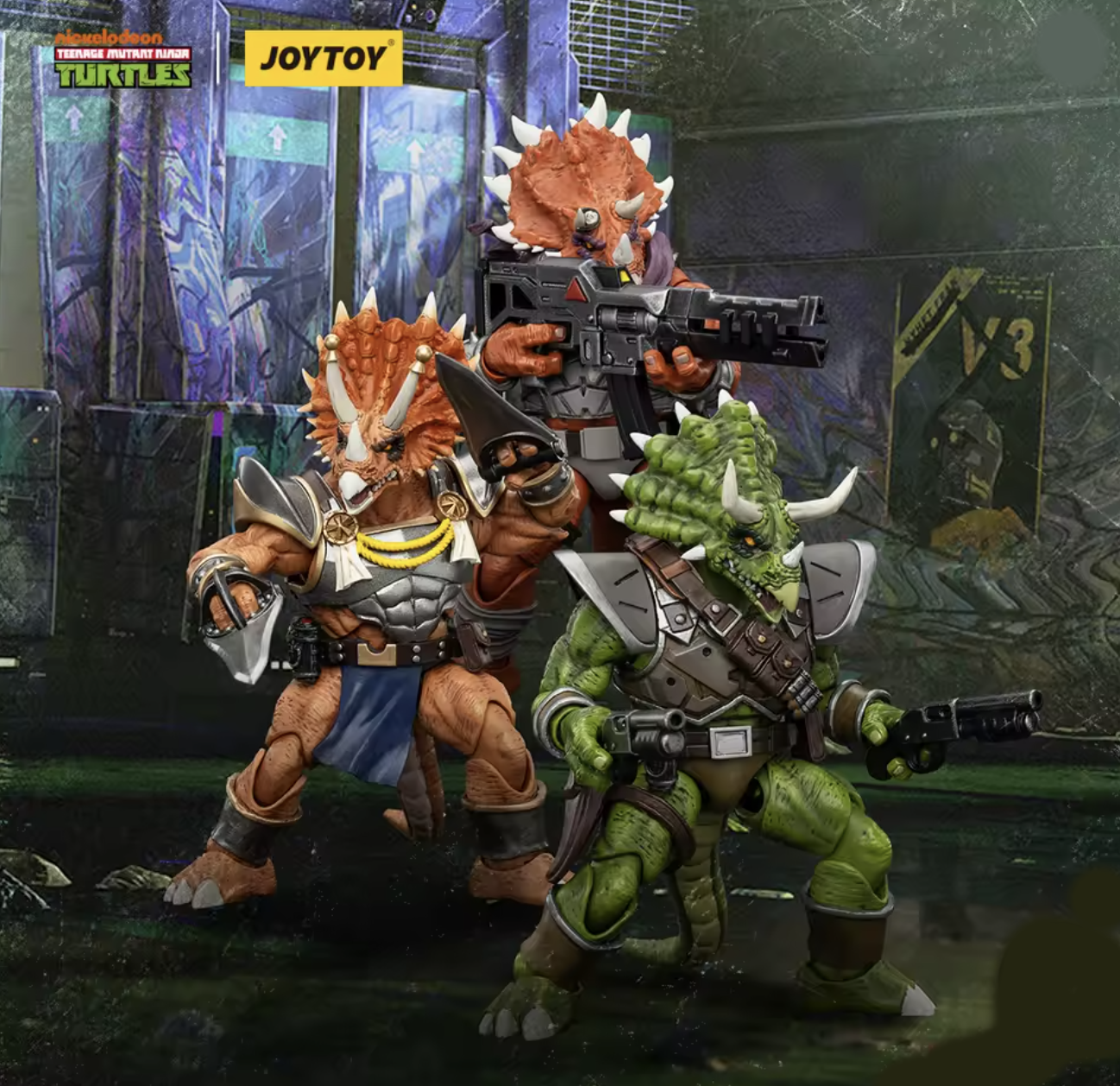 TMNT - Lot de 3 figurines 1/18ème - Triceraton Infantryman - Captain Zorax - Adjutant Zork - 13/14 cm