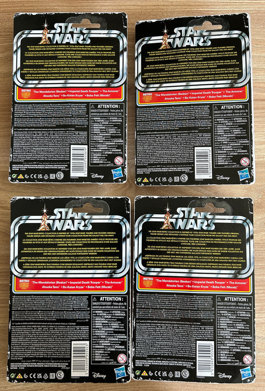 Star Wars - 4 figurines Retro Card Collection : Bo-Katan Kryze - Ahsoka Tano - The Mandalorian - Boba Fett