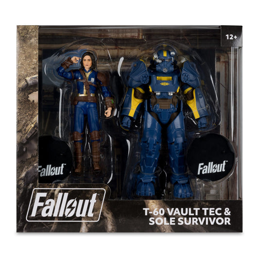 FALLOUT - Pack de 2 figurines T-60 Vault Tec & Sole Survivor - 18 cm