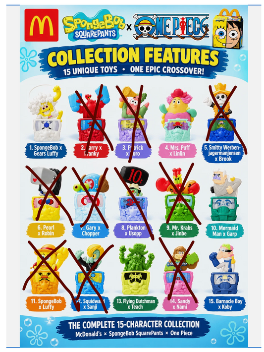Bob L'éponge & One Piece Lot de 5 figurines Exclusives Happy Meals USA - Mc Donald's